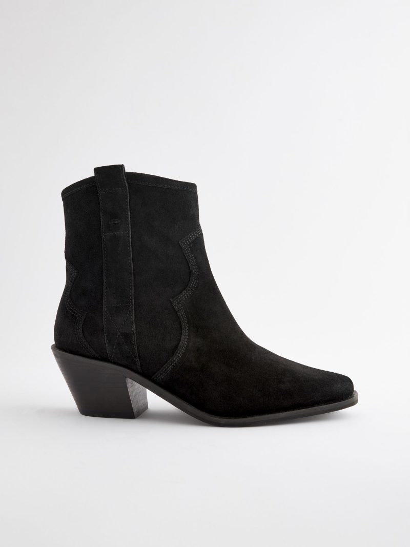 BLU84268 Black Standard/Wide Leather Ankle Cowboy Boots - Image 4
