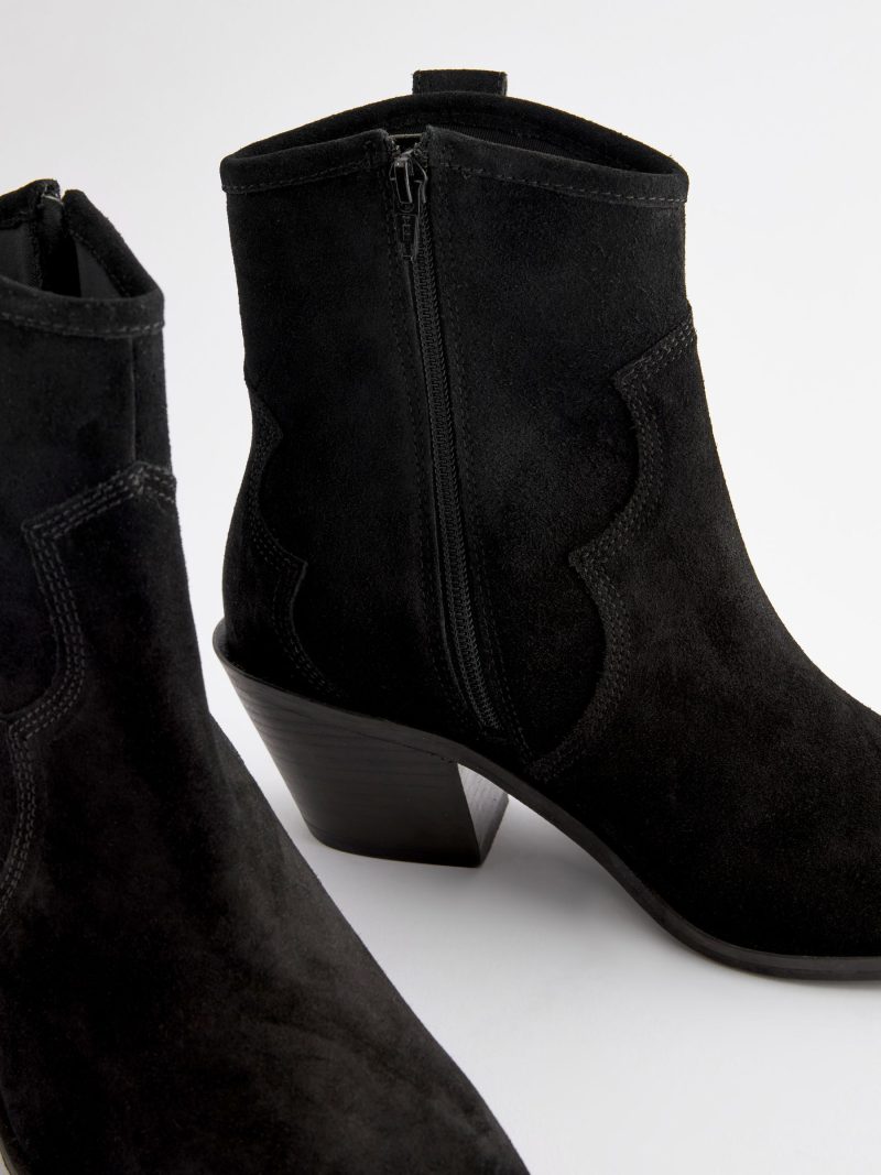 BLU84268 Black Standard/Wide Leather Ankle Cowboy Boots - Image 5