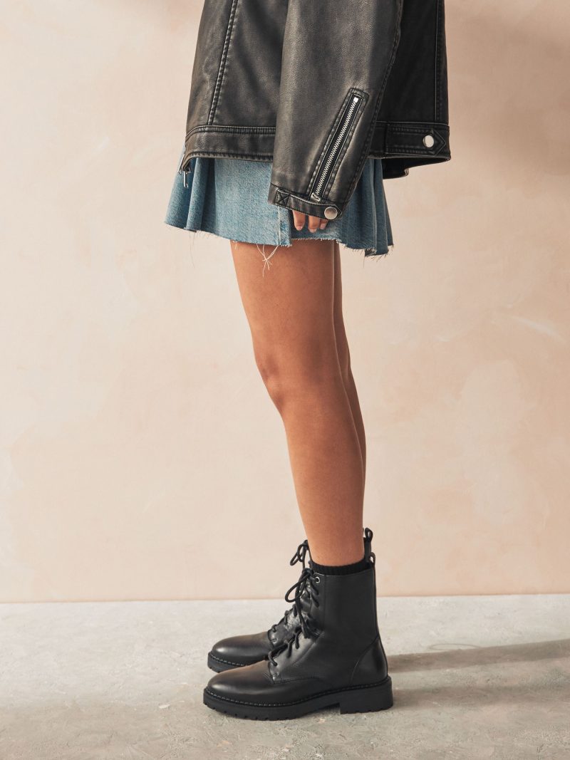 BLU84271 Black Standard/Wide Leather Lace-Up Boots - Image 2