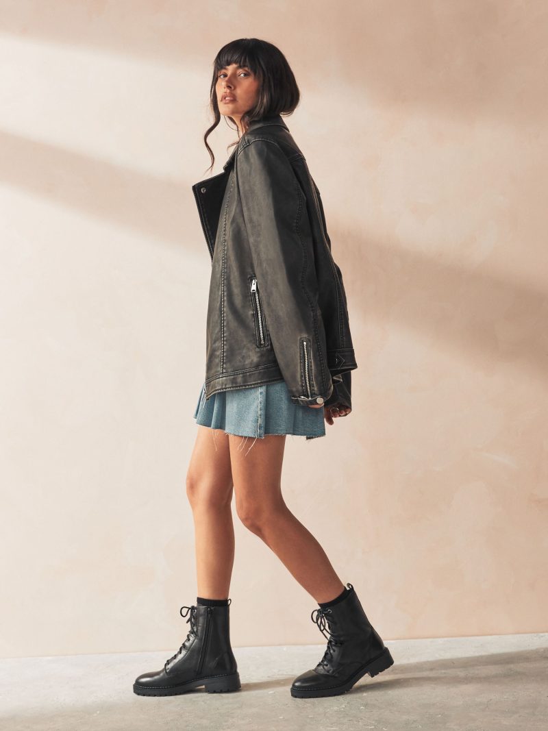 BLU84271 Black Standard/Wide Leather Lace-Up Boots - Image 4
