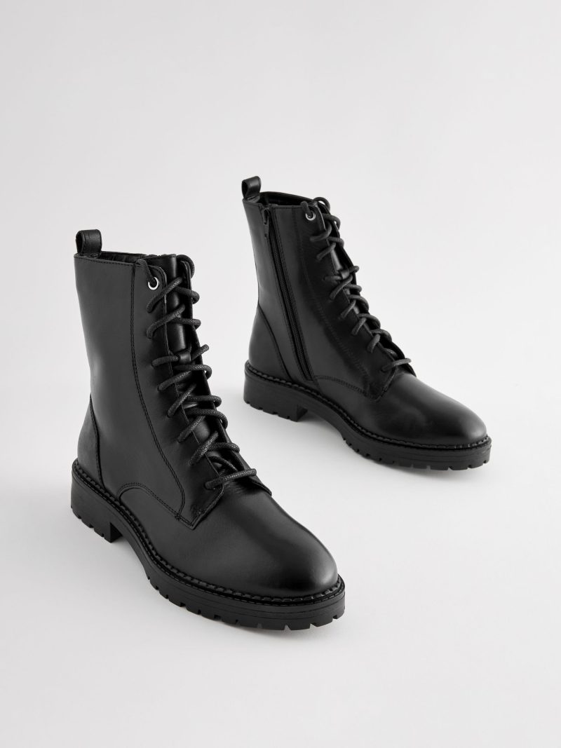 BLU84271 Black Standard/Wide Leather Lace-Up Boots - Image 5