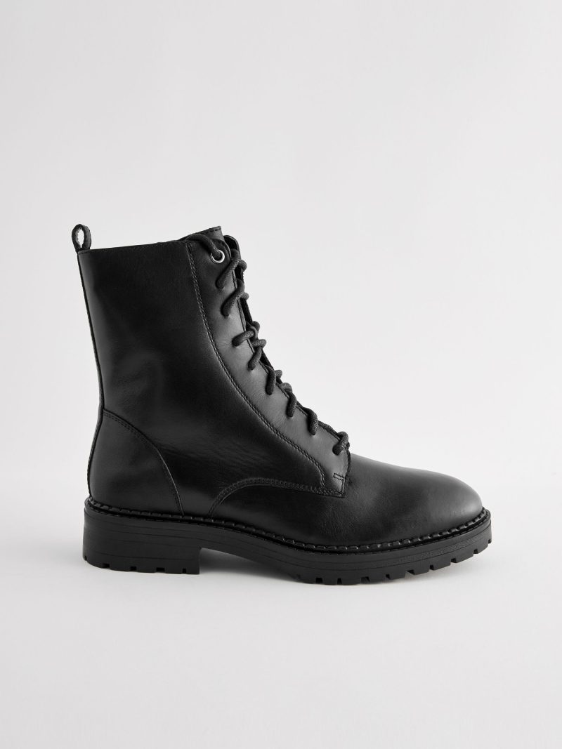 BLU84271 Black Standard/Wide Leather Lace-Up Boots - Image 6