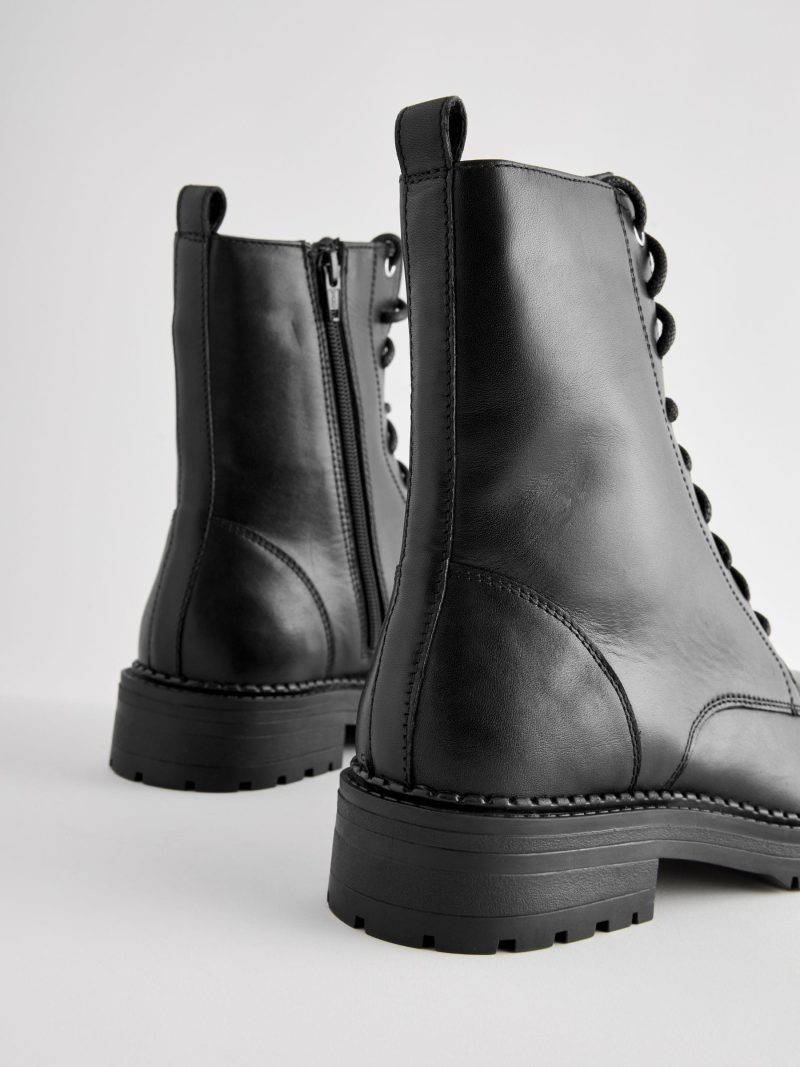 BLU84271 Black Standard/Wide Leather Lace-Up Boots - Image 7