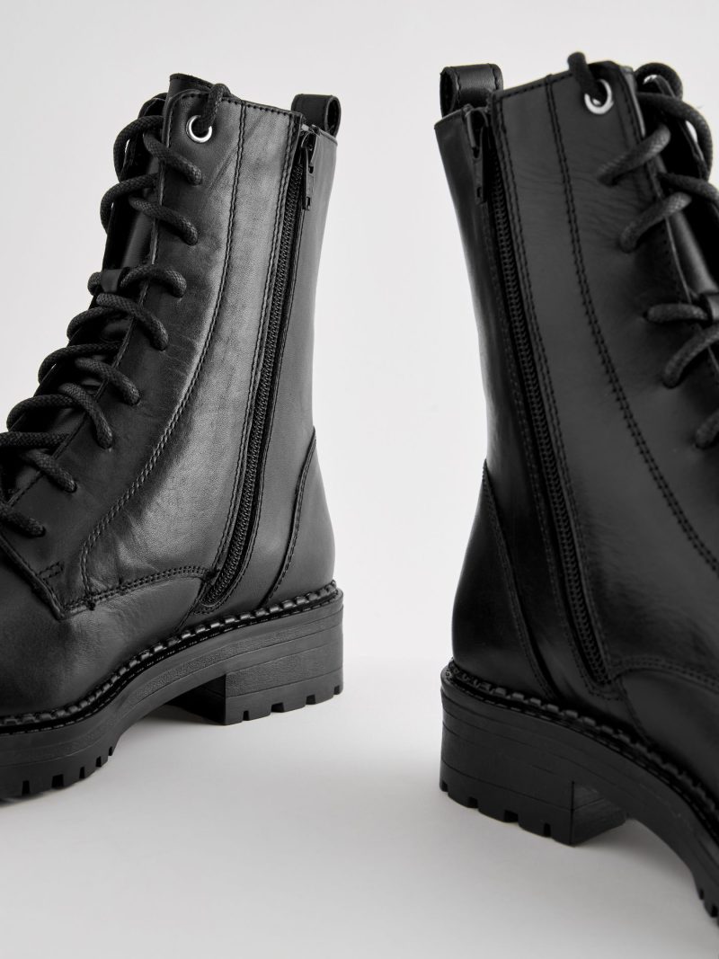 BLU84271 Black Standard/Wide Leather Lace-Up Boots - Image 8