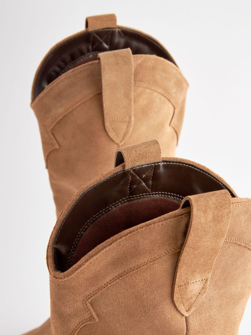 BLU84267 Tan Brown Suede Cowboy Boho Knee High Boots - Image 7