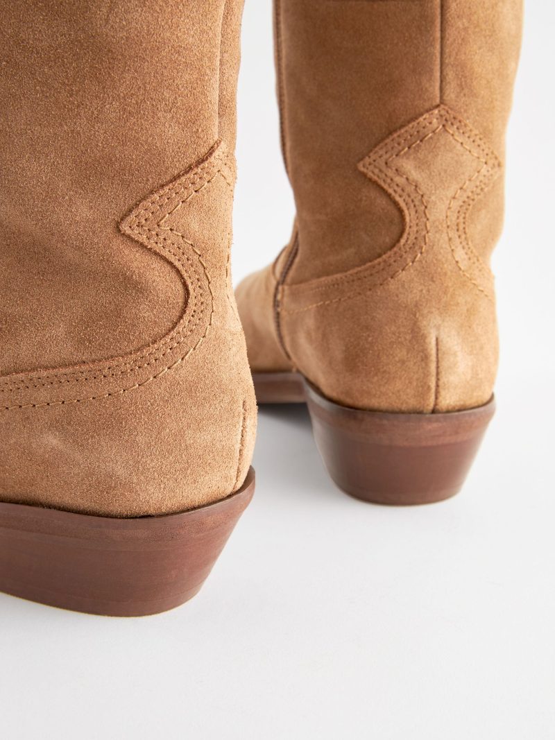 BLU84267 Tan Brown Suede Cowboy Boho Knee High Boots - Image 8