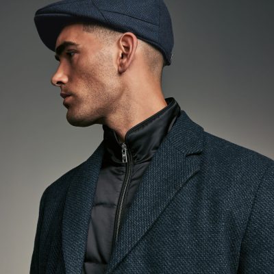 BLU84242 Navy Blue Wool Blend Flat Cap