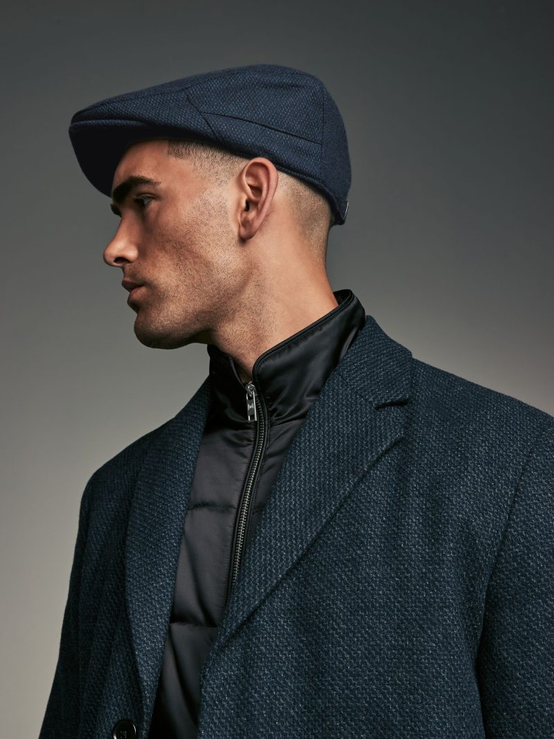 BLU84242 Navy Blue Wool Blend Flat Cap