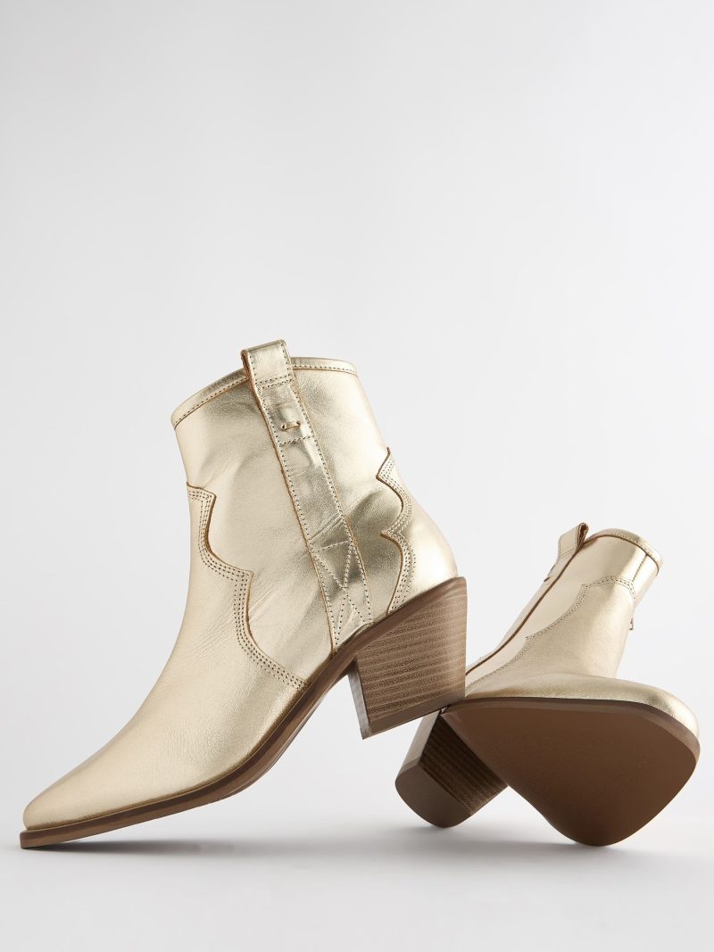 BLU84266 Gold Boho Standard/Wide Leather Ankle Cowboy Boots - Image 10