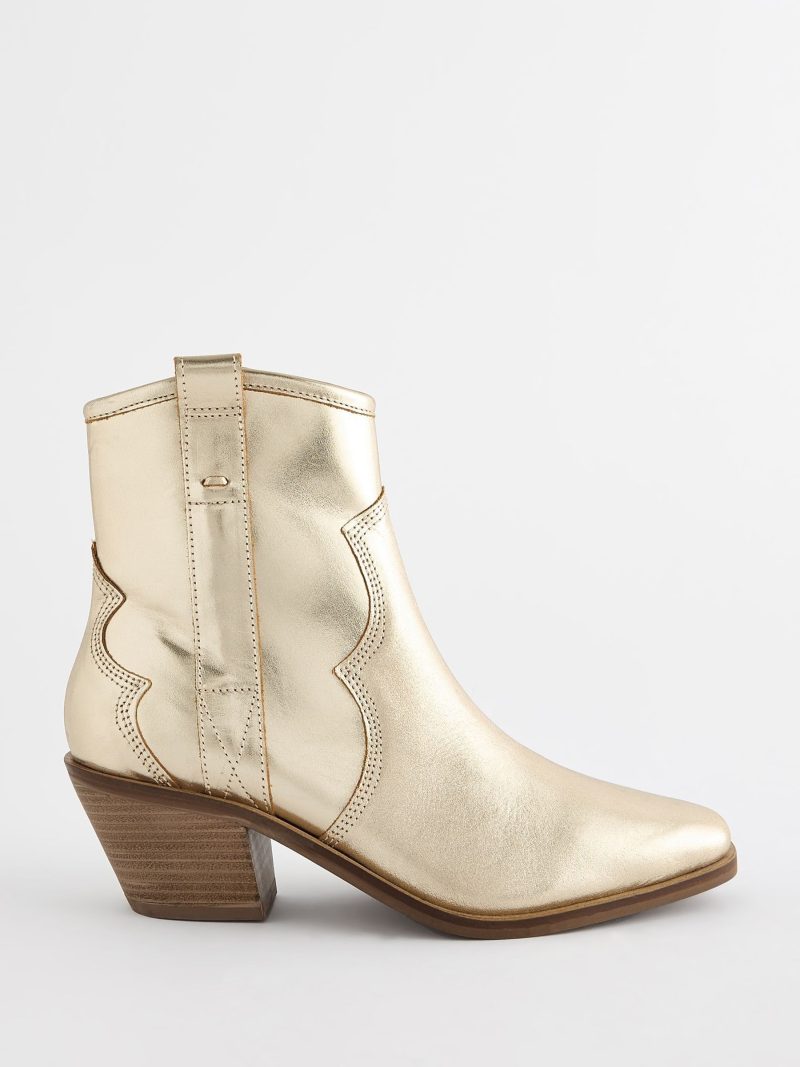 BLU84266 Gold Boho Standard/Wide Leather Ankle Cowboy Boots - Image 7