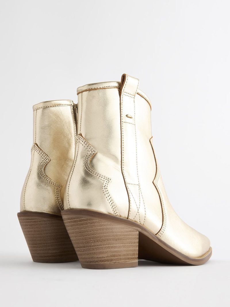 BLU84266 Gold Boho Standard/Wide Leather Ankle Cowboy Boots - Image 8