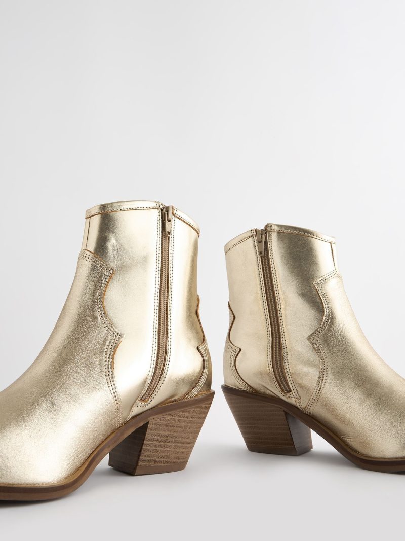 BLU84266 Gold Boho Standard/Wide Leather Ankle Cowboy Boots - Image 9