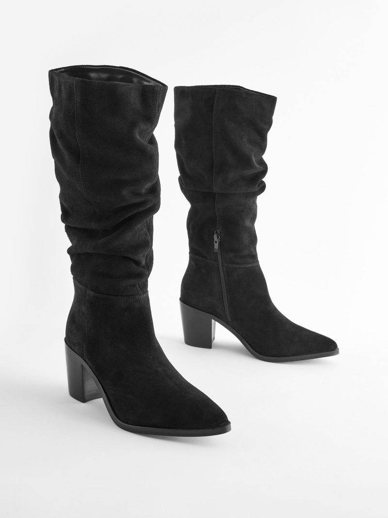 BLU84279 Black Suede Knee High Slouch Boots - Image 3