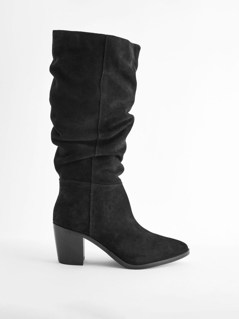 BLU84279 Black Suede Knee High Slouch Boots - Image 4