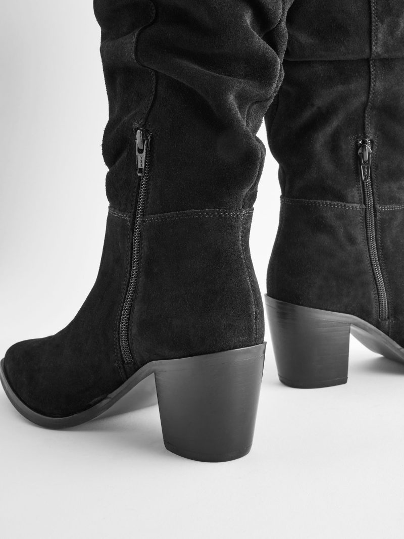 BLU84279 Black Suede Knee High Slouch Boots - Image 5