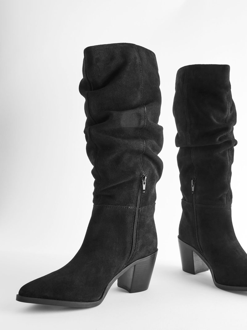 BLU84279 Black Suede Knee High Slouch Boots - Image 6