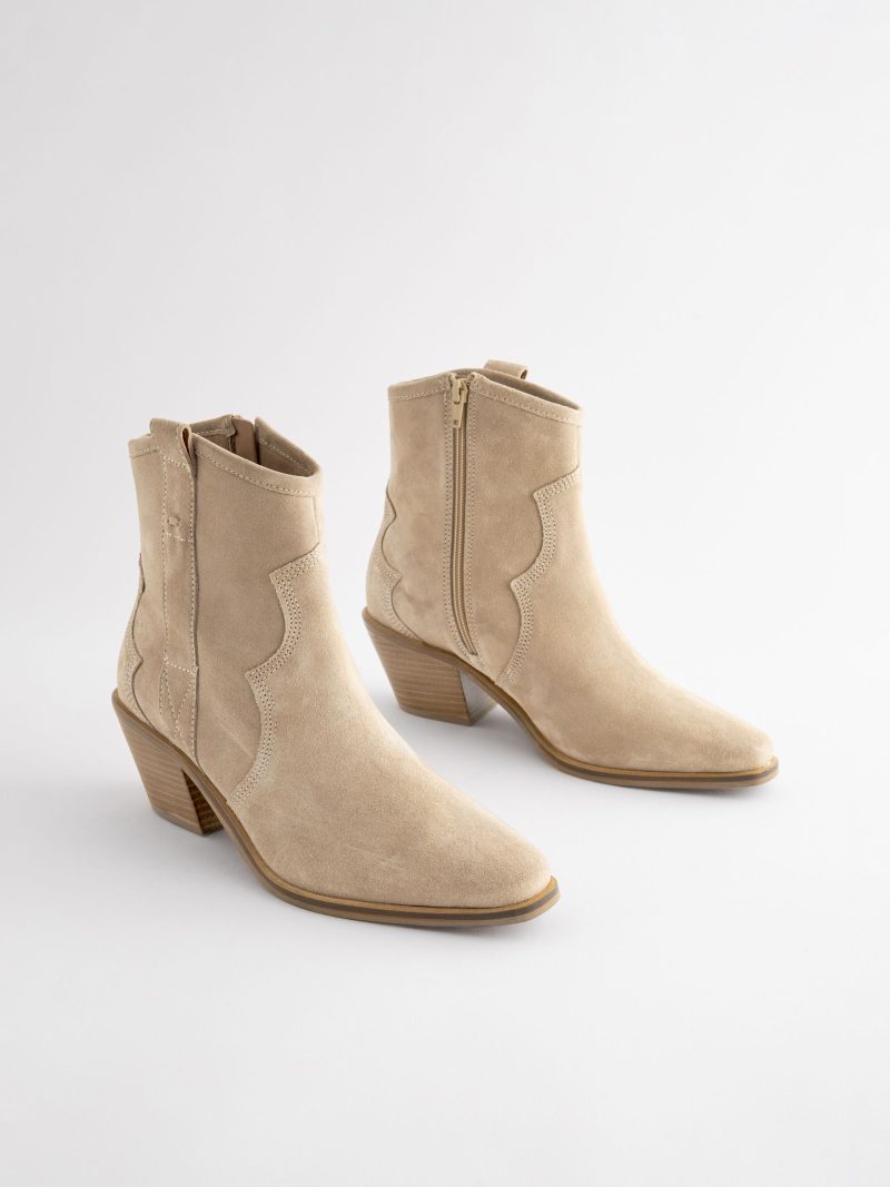 BLU84269 Neutral Extra Wide Leather Ankle Cowboy Boots - Image 3