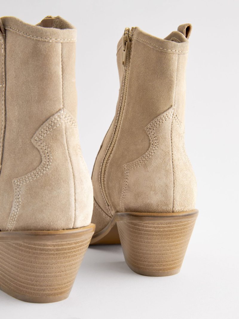 BLU84269 Neutral Extra Wide Leather Ankle Cowboy Boots - Image 4
