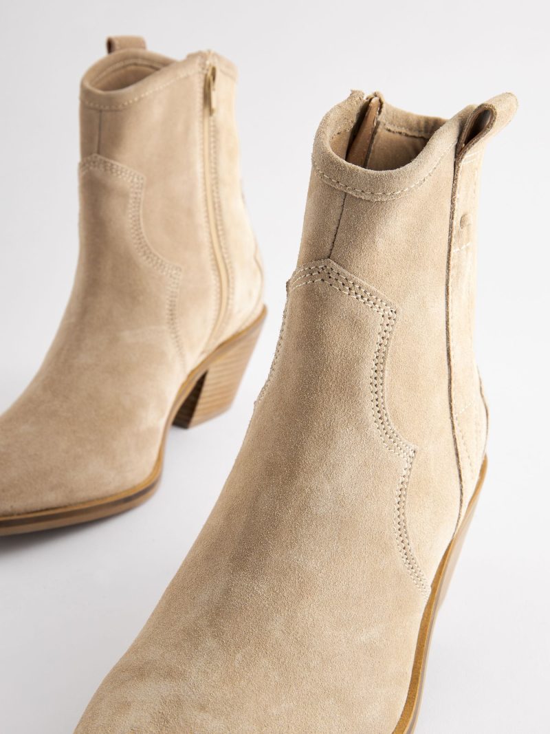 BLU84269 Neutral Extra Wide Leather Ankle Cowboy Boots - Image 5
