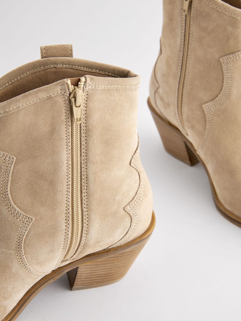 BLU84269 Neutral Extra Wide Leather Ankle Cowboy Boots - Image 6