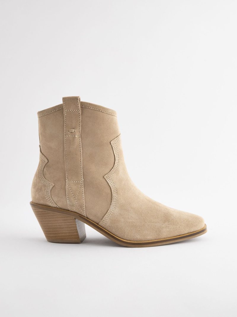BLU84269 Neutral Extra Wide Leather Ankle Cowboy Boots - Image 7