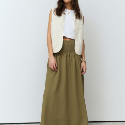 BLU84284 Green Drop Waist Maxi Skirt