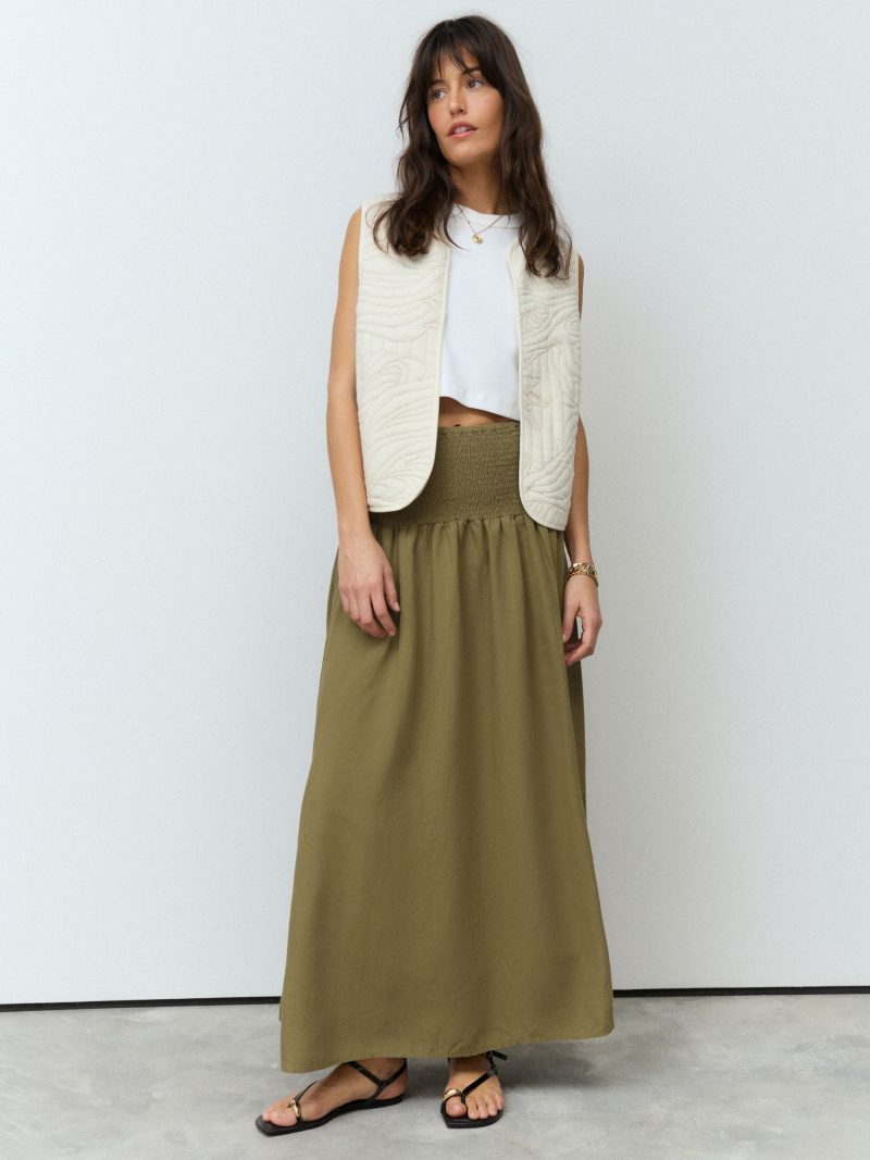 BLU84284 Green Drop Waist Maxi Skirt