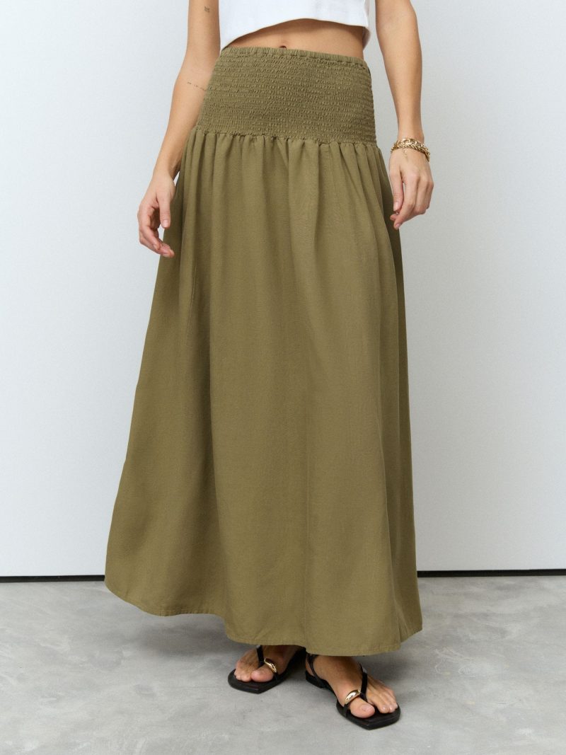 BLU84284 Green Drop Waist Maxi Skirt - Image 2