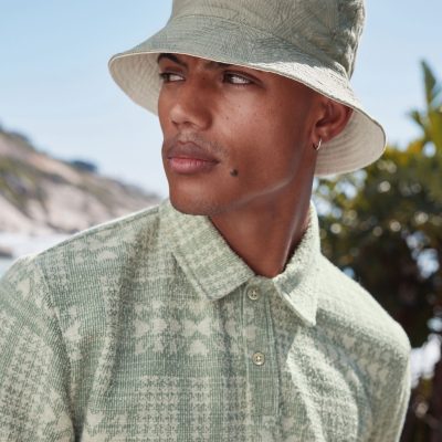 BLU84238 Neutral Stone Reversible Embroidery Bucket 100% Cotton Hat