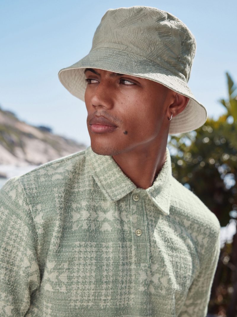 BLU84238 Neutral Stone Reversible Embroidery Bucket 100% Cotton Hat