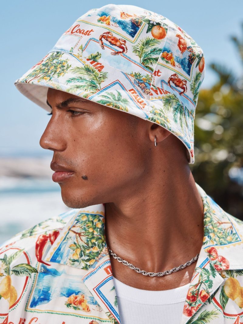 BLU84246 Multi Reversible Vacation Print 100% Cotton Bucket Hat