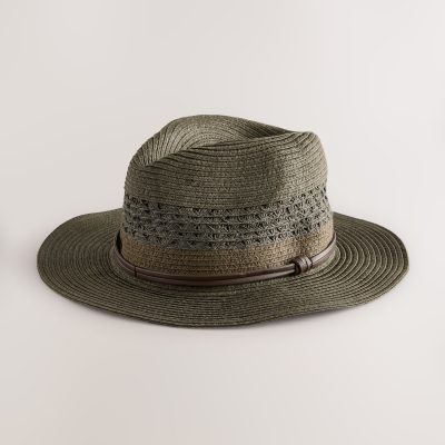 BLU84237 Khaki Green Panama Style Straw Hat