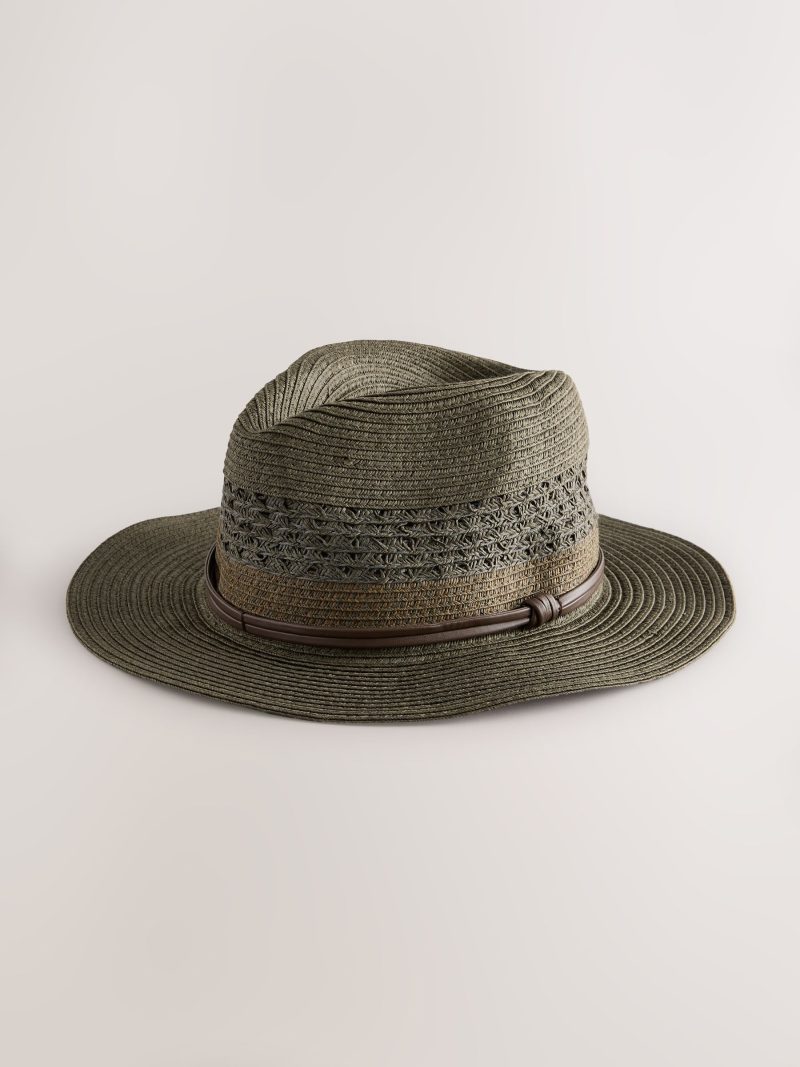 BLU84237 Khaki Green Panama Style Straw Hat