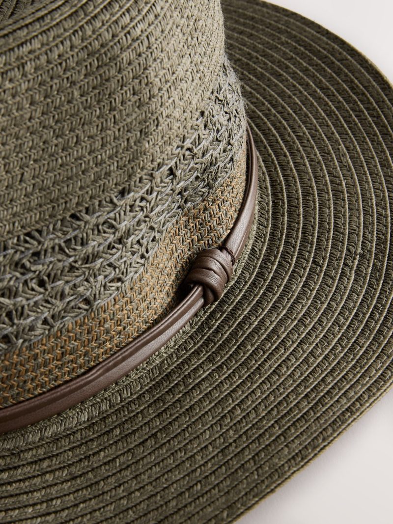 BLU84237 Khaki Green Panama Style Straw Hat - Image 2