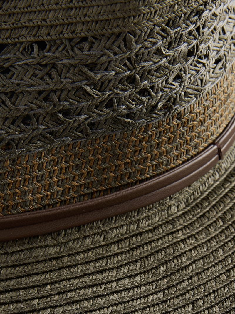 BLU84237 Khaki Green Panama Style Straw Hat - Image 3