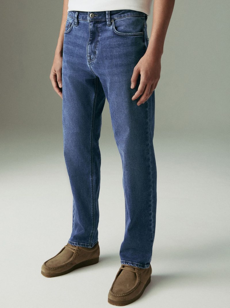 BLU84258 Blue Mid Straight Fit Motionflex Jeans