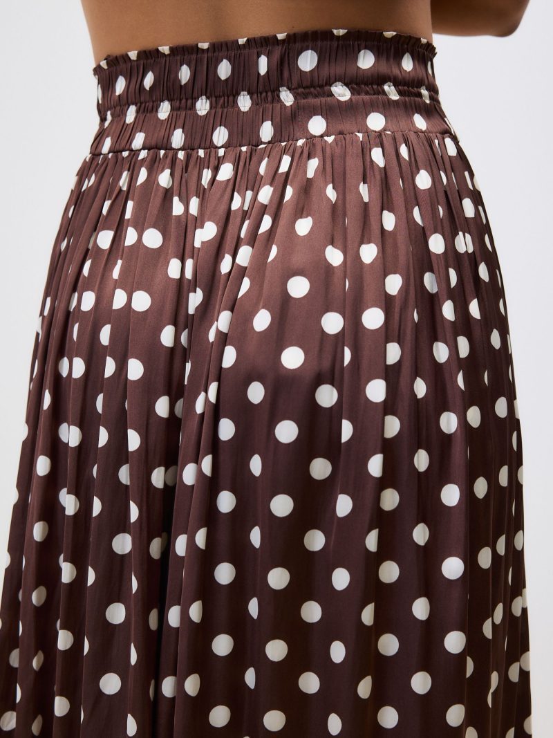 BLU84281 Brown Glossy Satin Polka Dot Maxi Skirt - Image 4