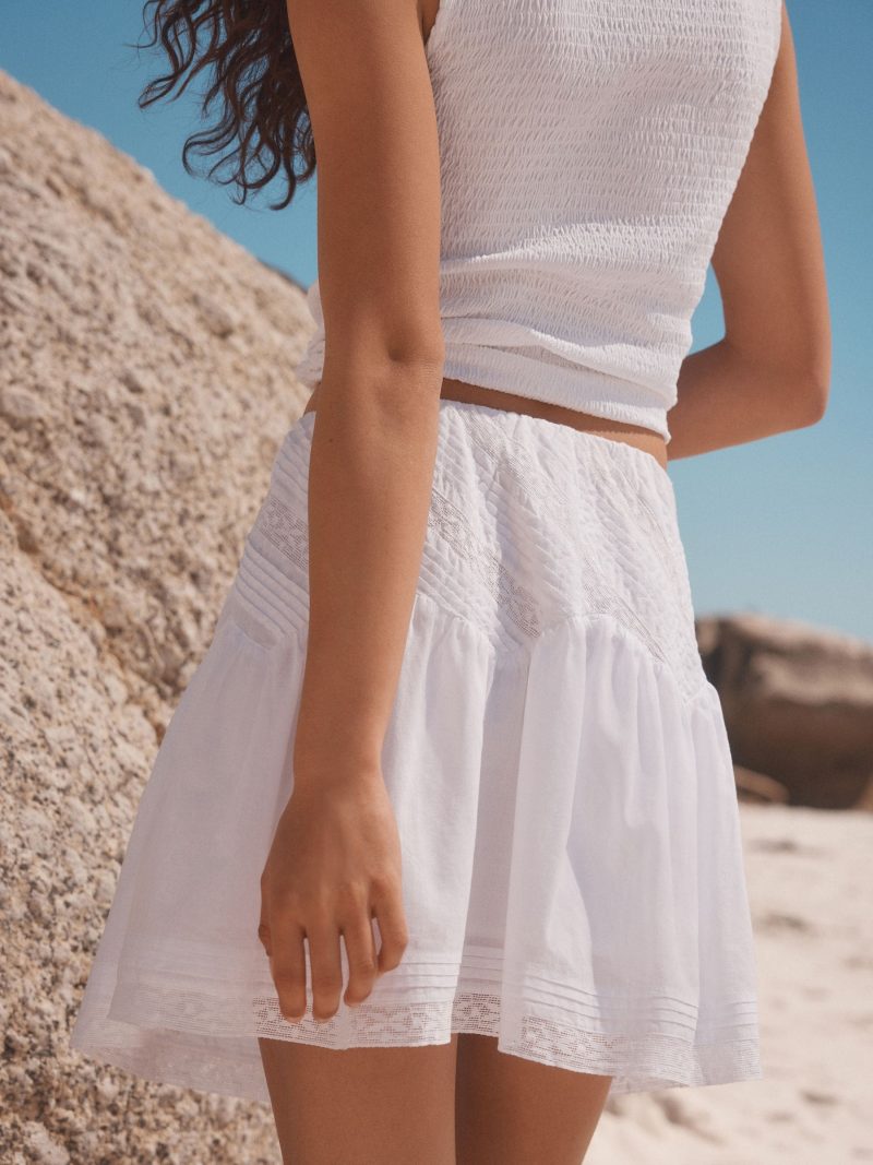 BLU84287 White Lace Detail Mini 100% Cotton Skirt - Image 4