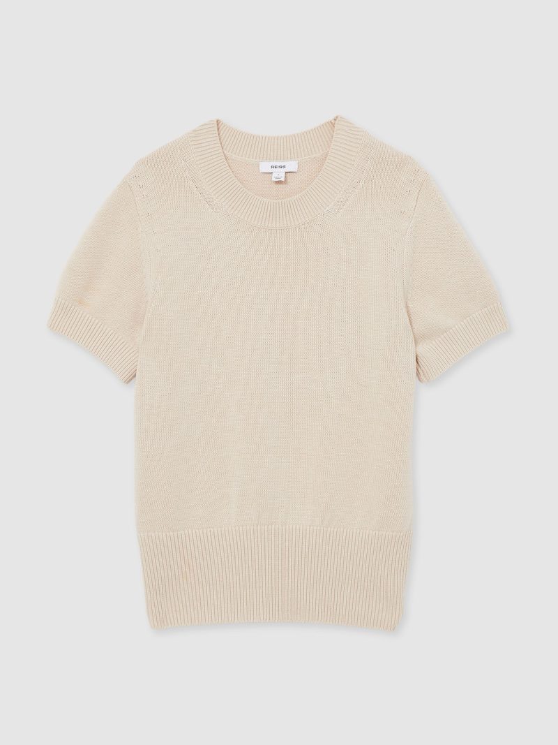 BLU84294 Neutral  Cotton And Wool Crew-Neck Top - Image 2