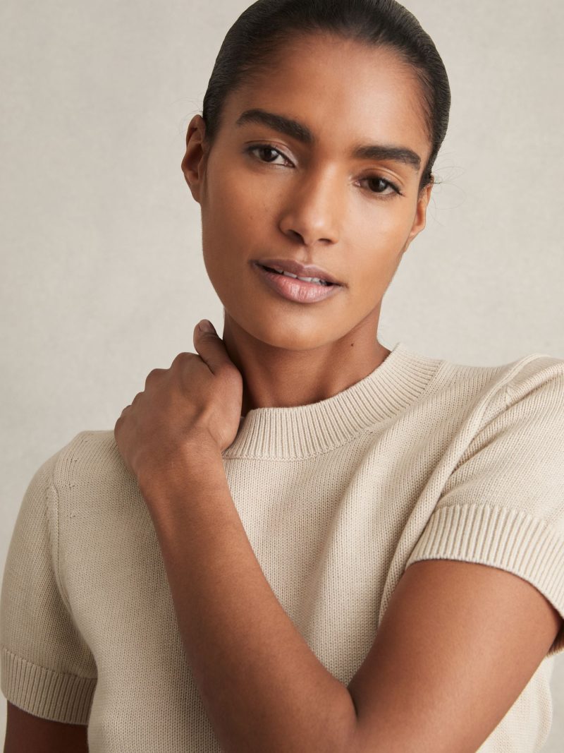 BLU84294 Neutral  Cotton And Wool Crew-Neck Top - Image 3