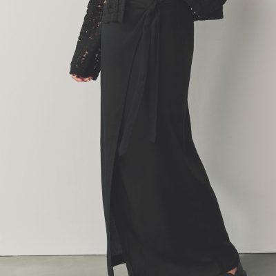 BLU84286 Black Maxi Sarong Skirt with Linen