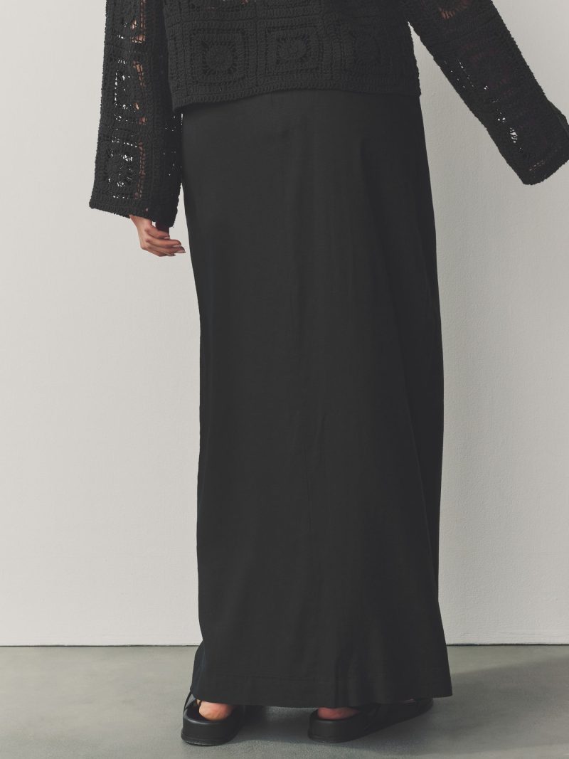 BLU84286 Black Maxi Sarong Skirt with Linen - Image 3