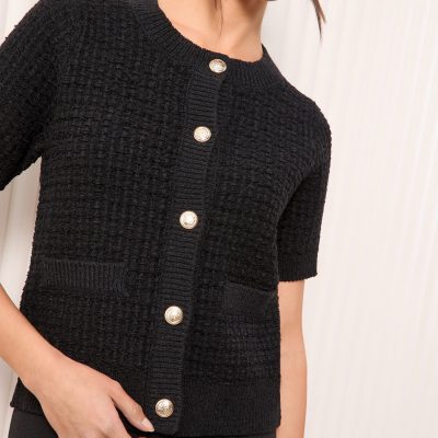 BLU84292 Black Short Sleeve Cardigan