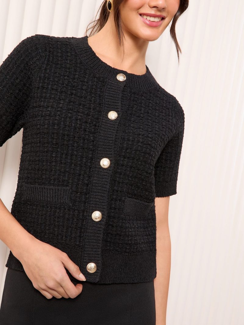BLU84292 Black Short Sleeve Cardigan