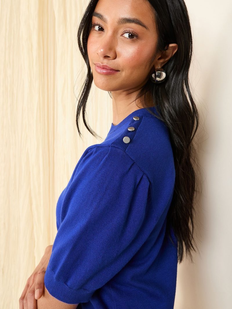 BLU84301 Cobalt Button Shoulder Knitted Top - Image 2