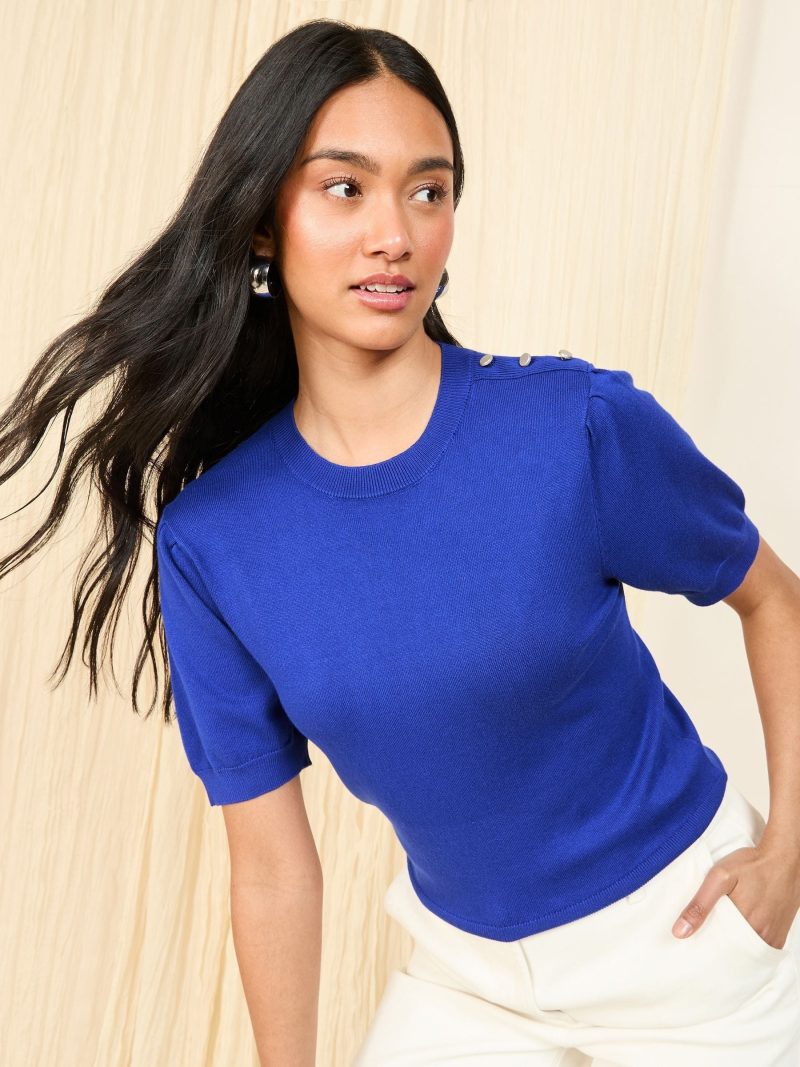 BLU84301 Cobalt Button Shoulder Knitted Top - Image 3