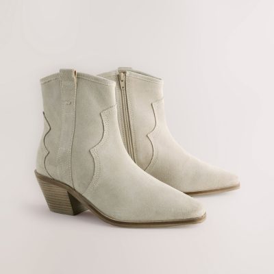BLU84276 Neutral Grey Standard/Wide Leather Ankle Cowboy Boots