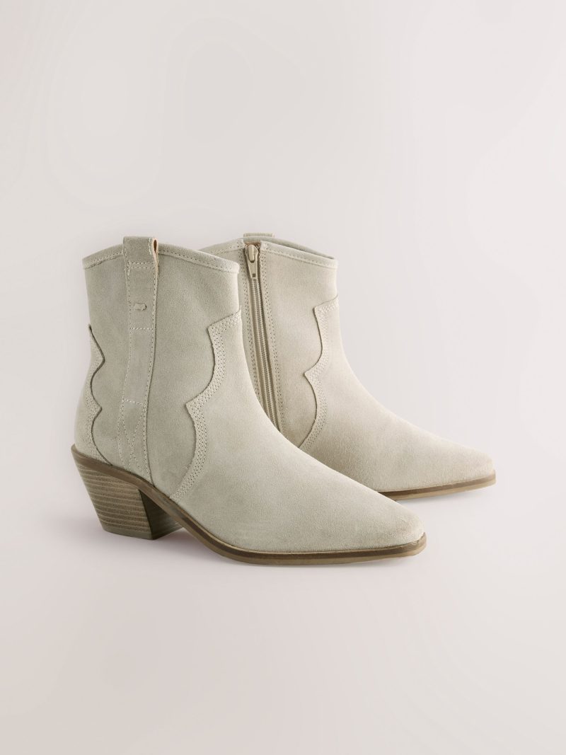BLU84276 Neutral Grey Standard/Wide Leather Ankle Cowboy Boots