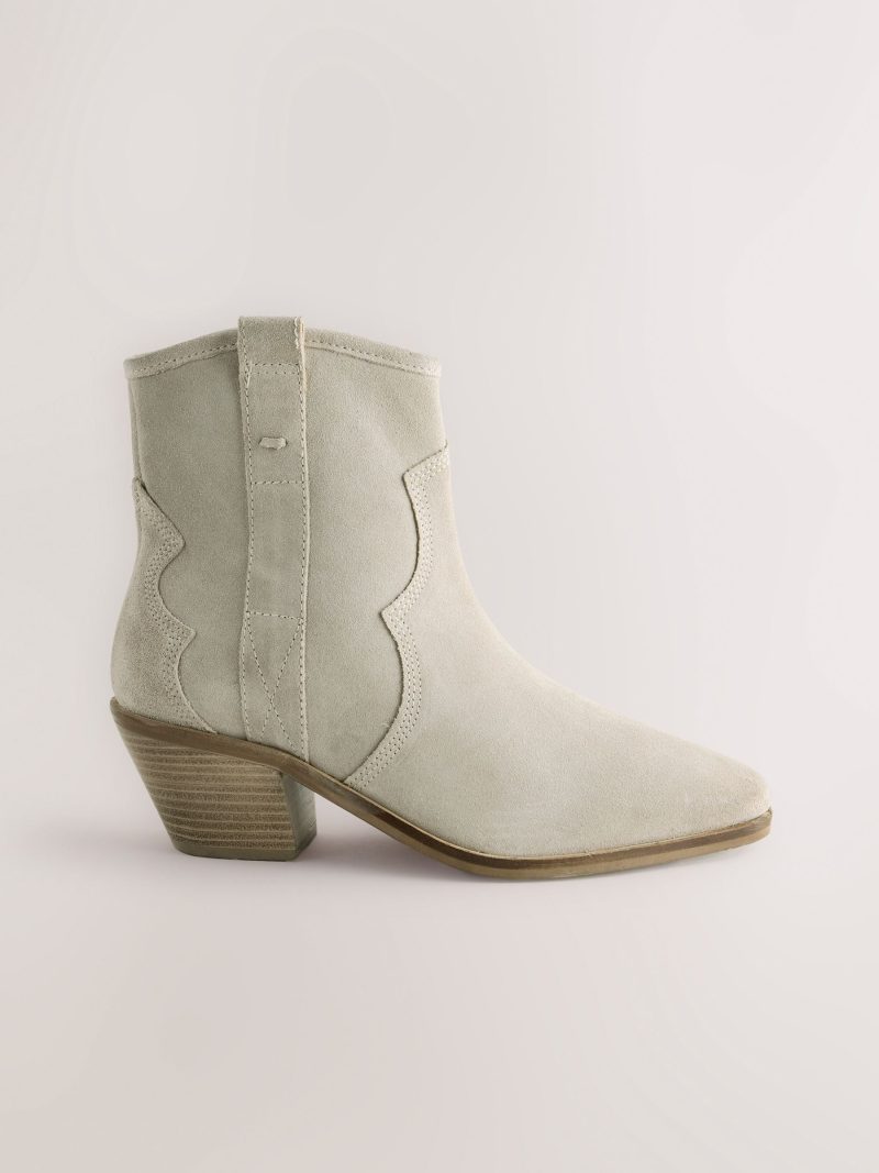 BLU84276 Neutral Grey Standard/Wide Leather Ankle Cowboy Boots - Image 2