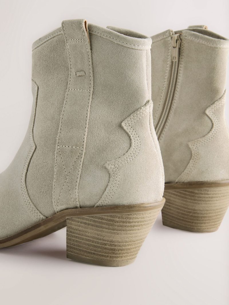 BLU84276 Neutral Grey Standard/Wide Leather Ankle Cowboy Boots - Image 4